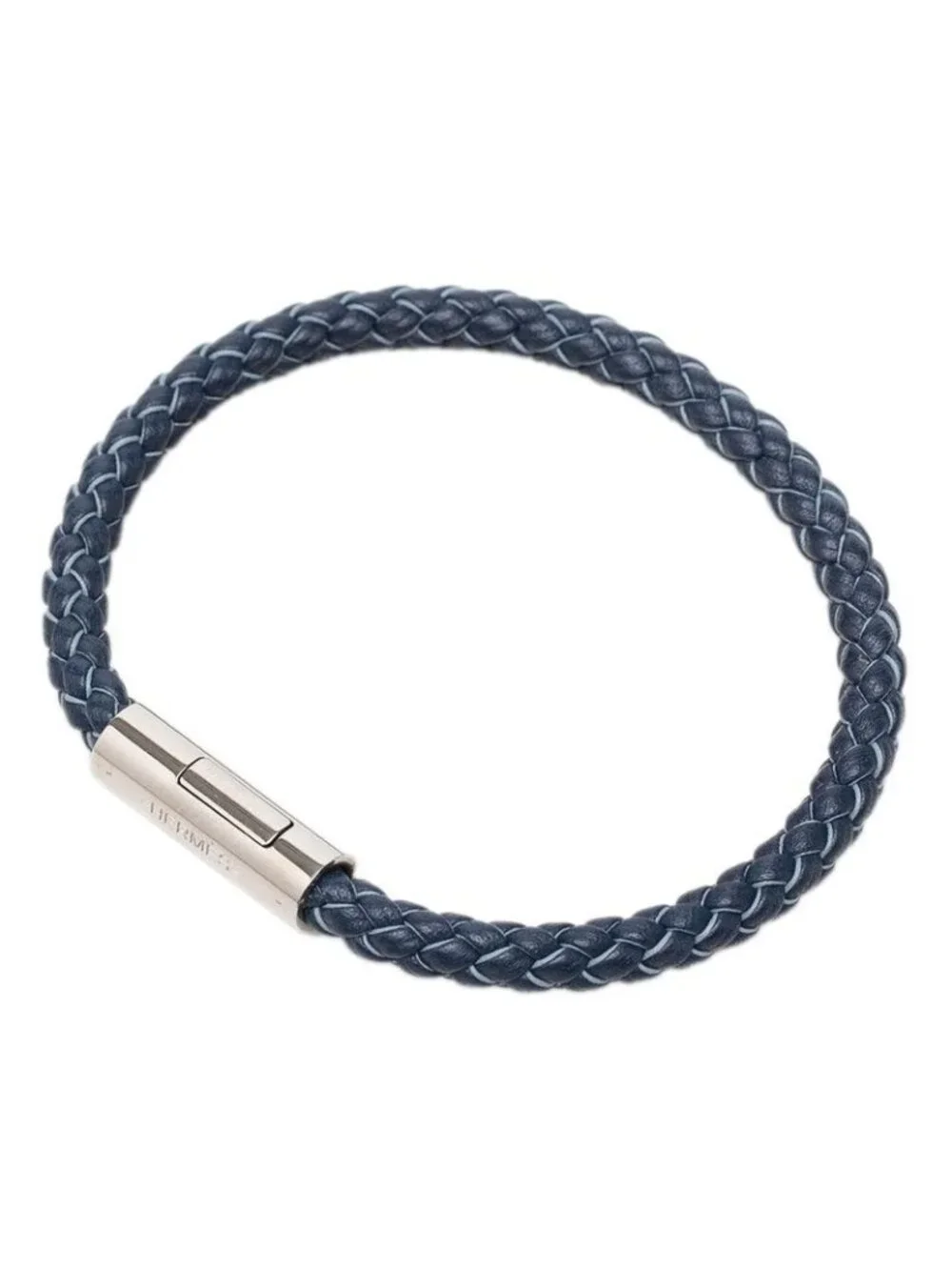 Hermes Goliath Bracelet Silver Navy Leather Metal